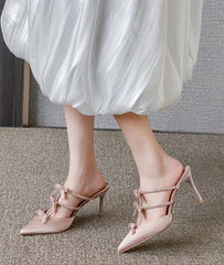 Rhinestones Bowknot Satin Pointed Toe Wedding Party Thin High Heels