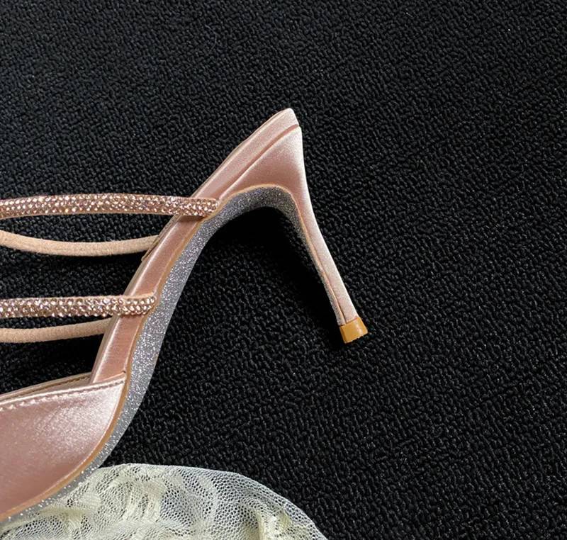 Rhinestones Bowknot Satin Pointed Toe Wedding Party Thin High Heels