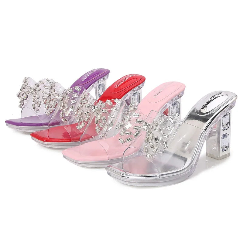 Rhinestones Bowknot Transparent PVC Platform Wedges High Heels Sandals