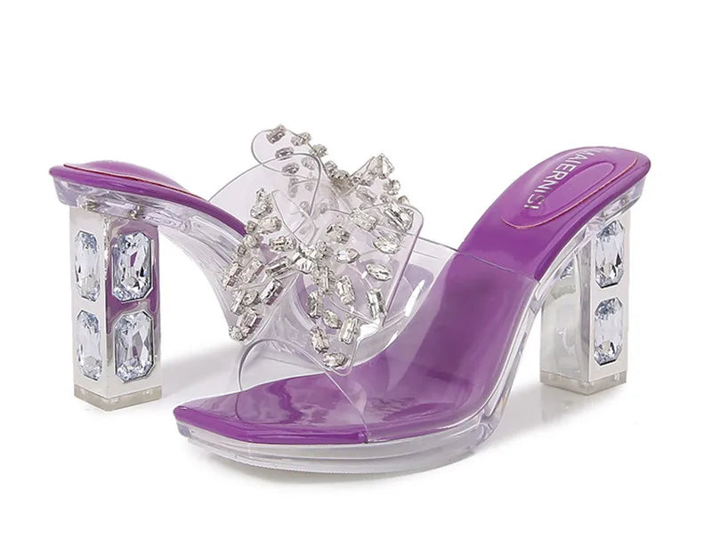Rhinestones Bowknot Transparent PVC Platform Wedges High Heels Sandals