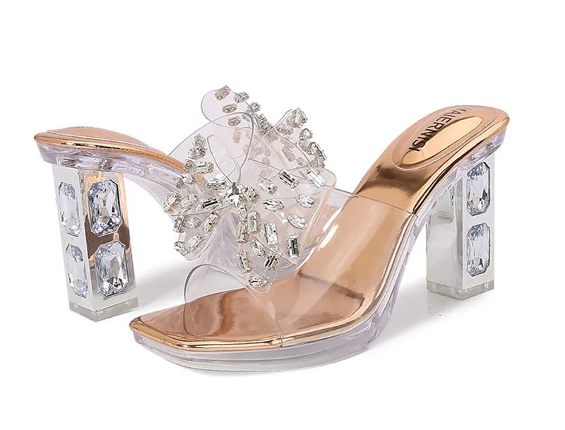 Rhinestones Bowknot Transparent PVC Platform Wedges High Heels Sandals