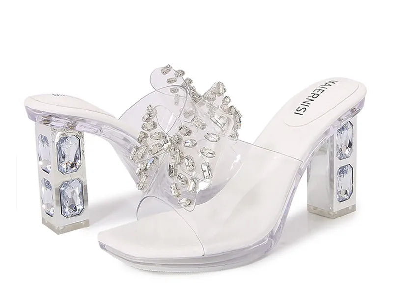 Rhinestones Bowknot Transparent PVC Platform Wedges High Heels Sandals