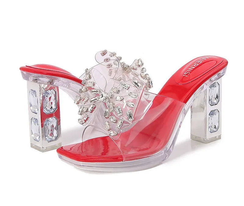 Rhinestones Bowknot Transparent PVC Platform Wedges High Heels Sandals