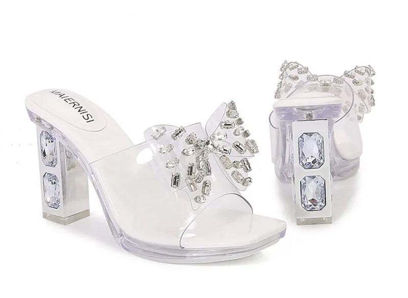 Rhinestones Bowknot Transparent PVC Platform Wedges High Heels Sandals