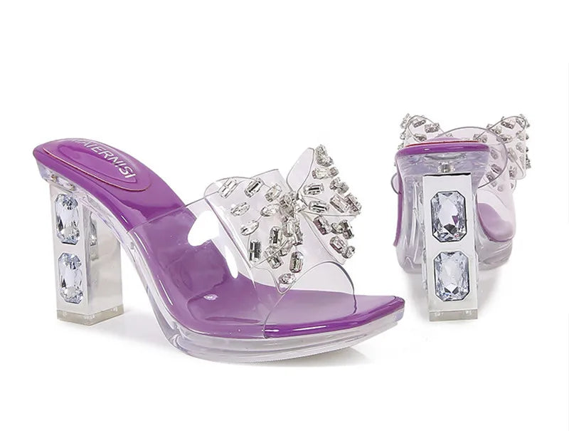 Rhinestones Bowknot Transparent PVC Platform Wedges High Heels Sandals