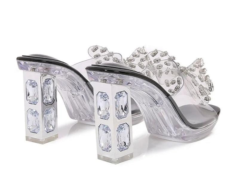 Rhinestones Bowknot Transparent PVC Platform Wedges High Heels Sandals