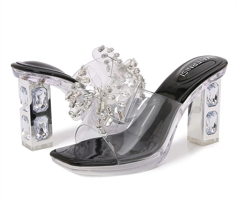 Rhinestones Bowknot Transparent PVC Platform Wedges High Heels Sandals