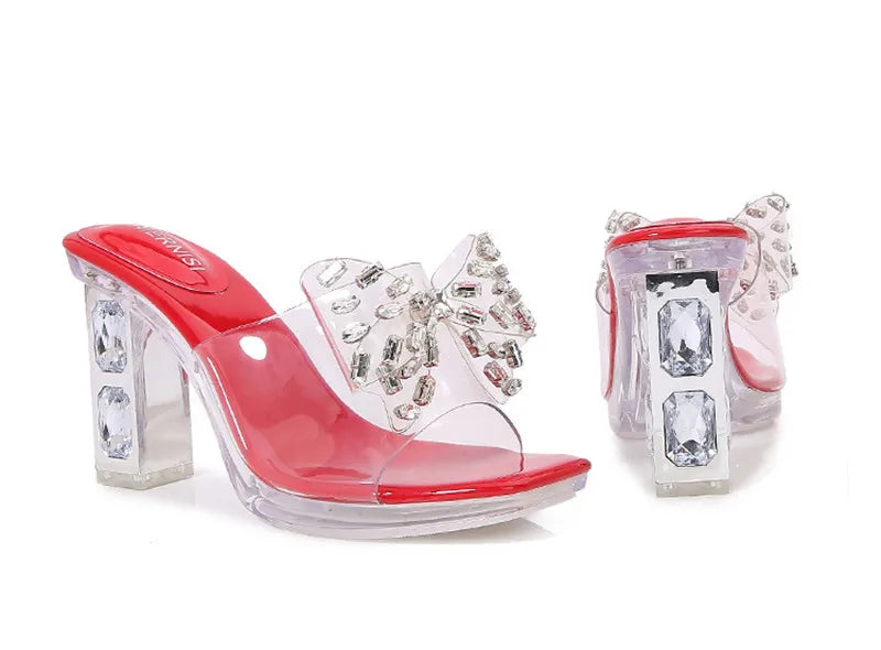 Rhinestones Bowknot Transparent PVC Platform Wedges High Heels Sandals