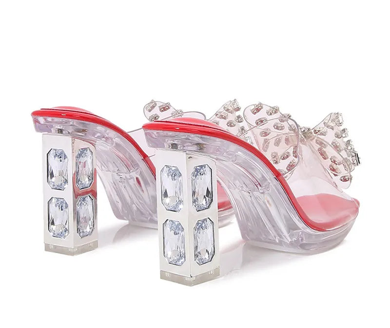 Rhinestones Bowknot Transparent PVC Platform Wedges High Heels Sandals