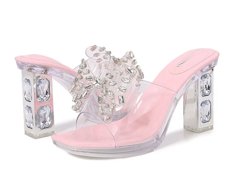 Rhinestones Bowknot Transparent PVC Platform Wedges High Heels Sandals