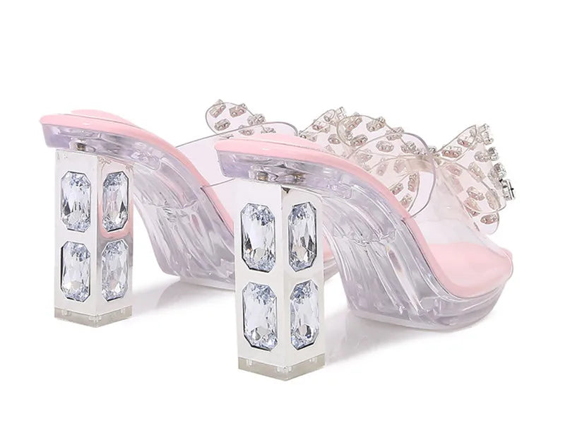 Rhinestones Bowknot Transparent PVC Platform Wedges High Heels Sandals