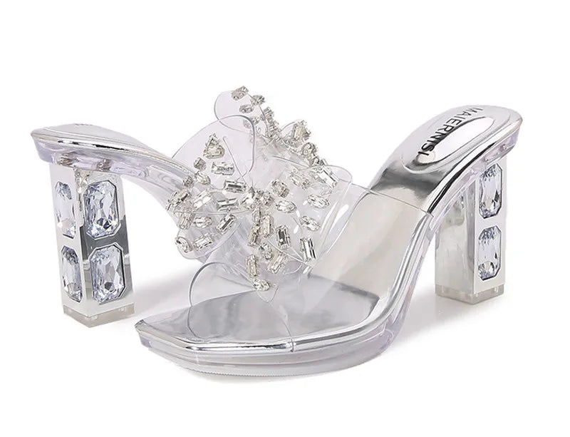 Rhinestones Bowknot Transparent PVC Platform Wedges High Heels Sandals