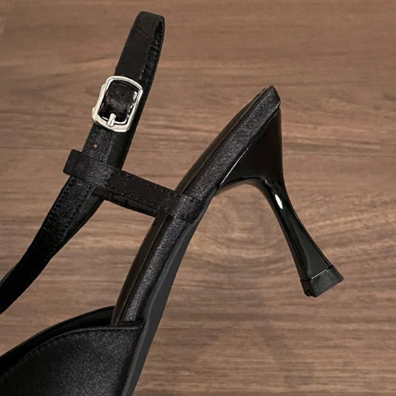 Rhinestones Designer Pointed Toe Satin High Heels Pumps