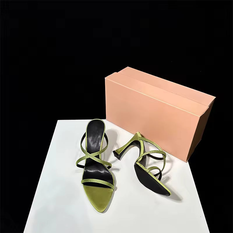 Rhinestones Pointed Toe Narrow Band High Heels Sandals
