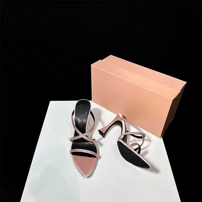 Rhinestones Pointed Toe Narrow Band High Heels Sandals