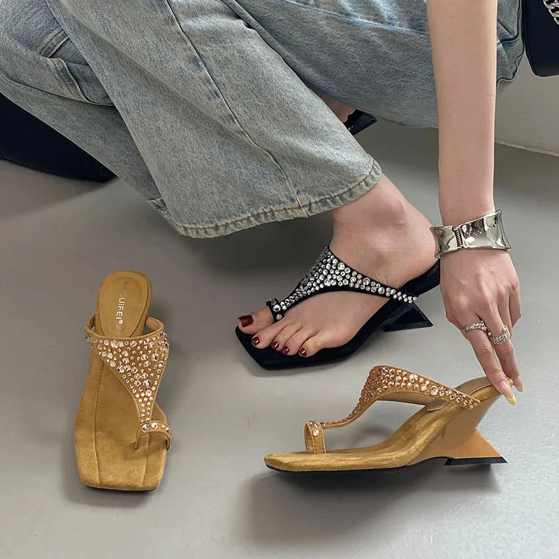 Rhinestones Rubber Bling Wedges High Heeled Sandals