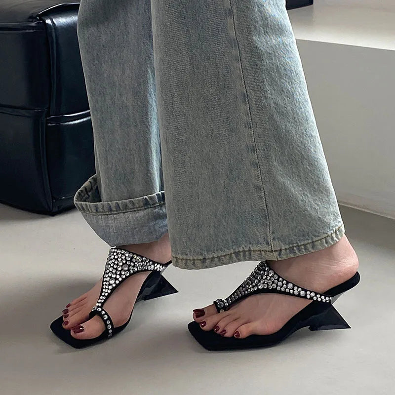 Rhinestones Rubber Bling Wedges High Heeled Sandals