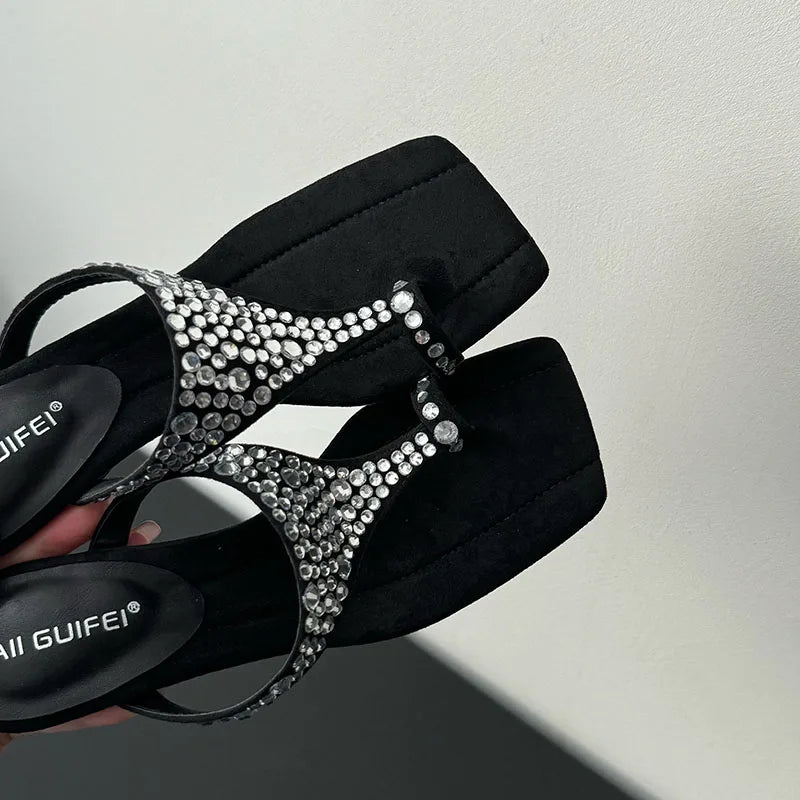 Rhinestones Rubber Bling Wedges High Heeled Sandals