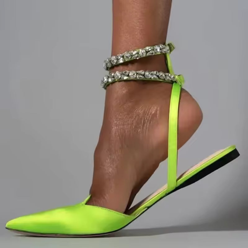 Rubber Lace-up Pointed Toe Ankle-Wrap Flat Sandals