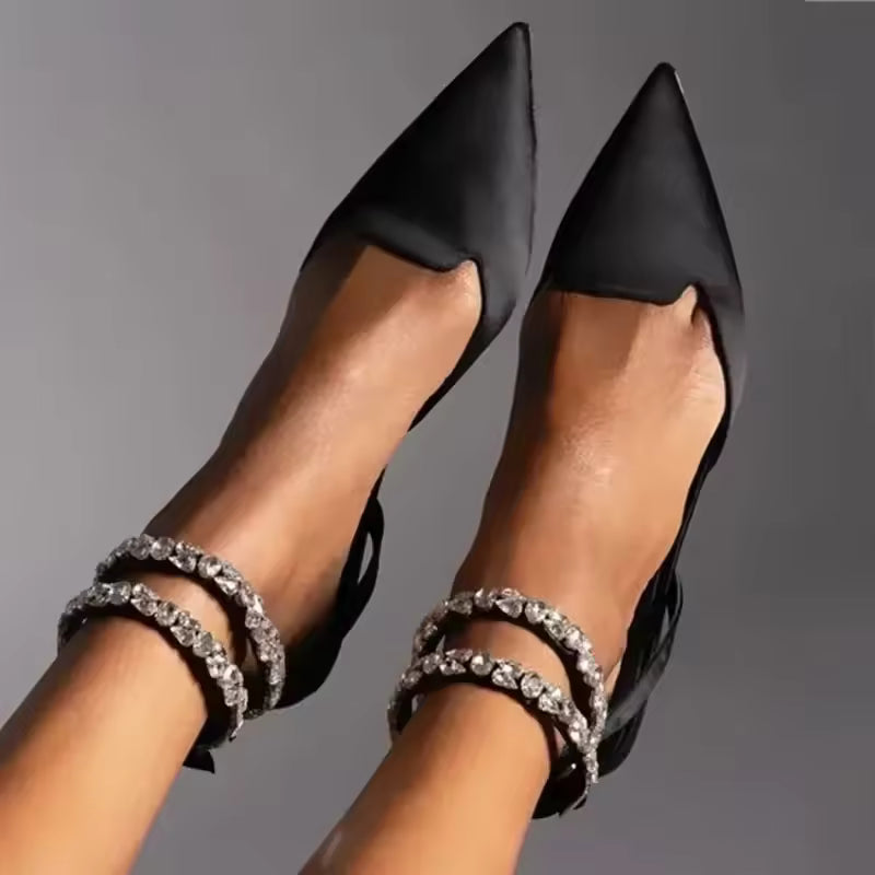 Rubber Lace-up Pointed Toe Ankle-Wrap Flat Sandals