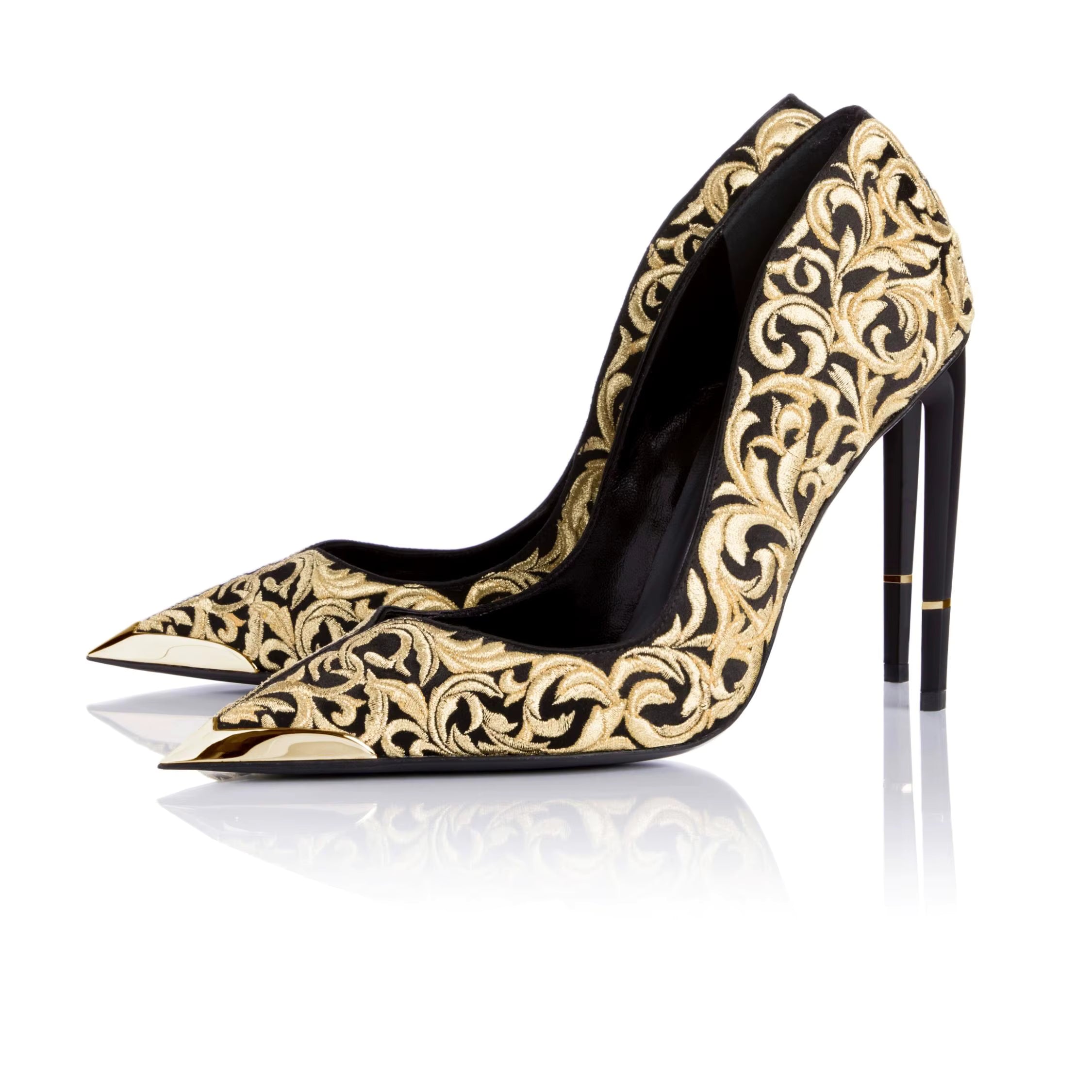 Luxury Silk Embroidered Stiletto Pumps Shallow High Heels Shoes