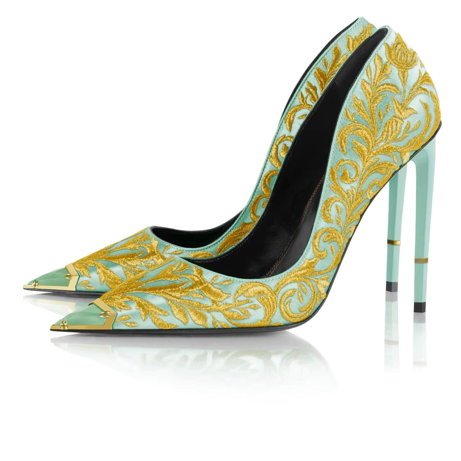 Luxury Silk Embroidered Stiletto Pumps Shallow High Heels Shoes