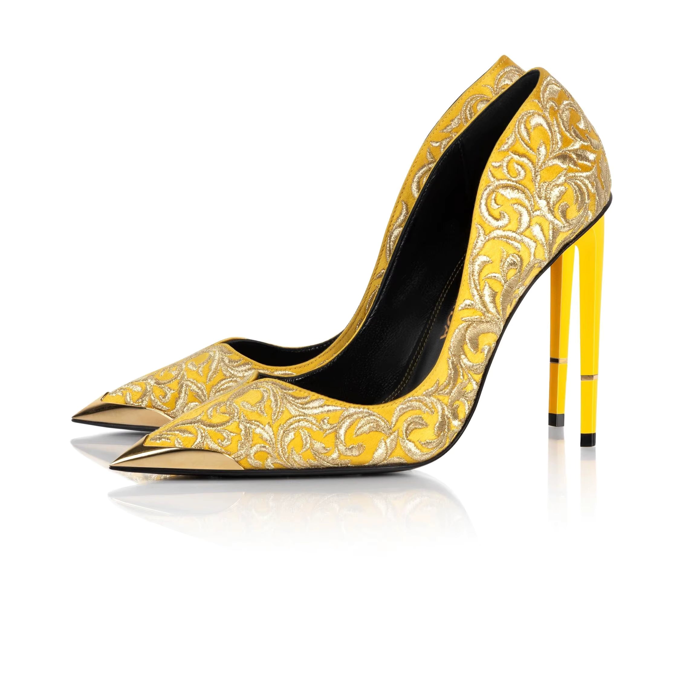 Luxury Silk Embroidered Stiletto Pumps Shallow High Heels Shoes