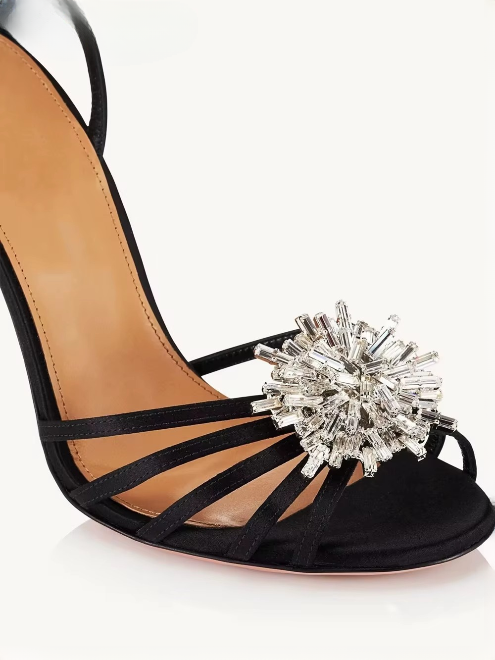 Luxury Solid Ankle Strap Crystal Flower Decor Peep Toe Stiletto High Heel