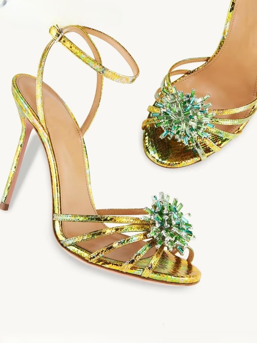 Luxury Solid Ankle Strap Crystal Flower Decor Peep Toe Stiletto High Heel