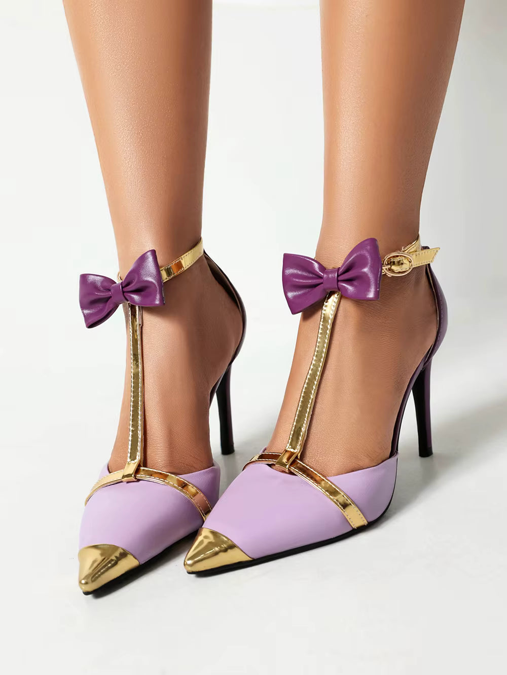 Luxury Stilettos Pointed Toe T-strap High Heels Party Dress Prom Shoes Pumps