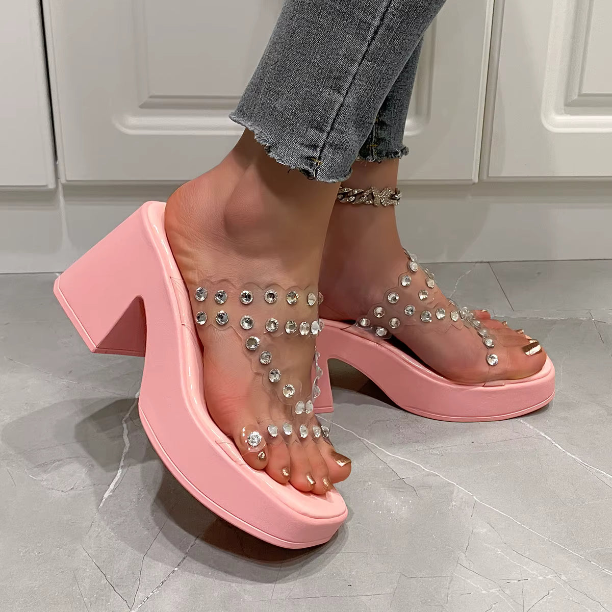 Luxury Transparent Slingback Pumps  PVC High Heels