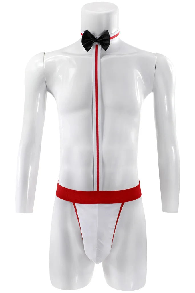 Male Underwear T String Home Men's Lingerie Bodysuit Bow Tie Per