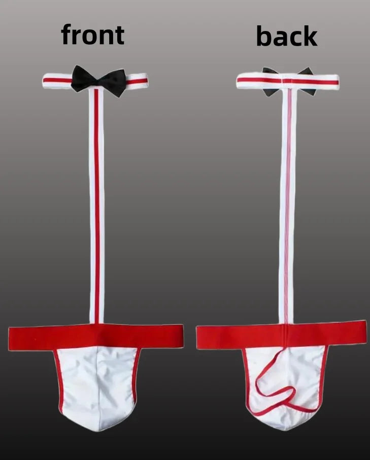 Male Underwear T String Home Men's Lingerie Bodysuit Bow Tie Per