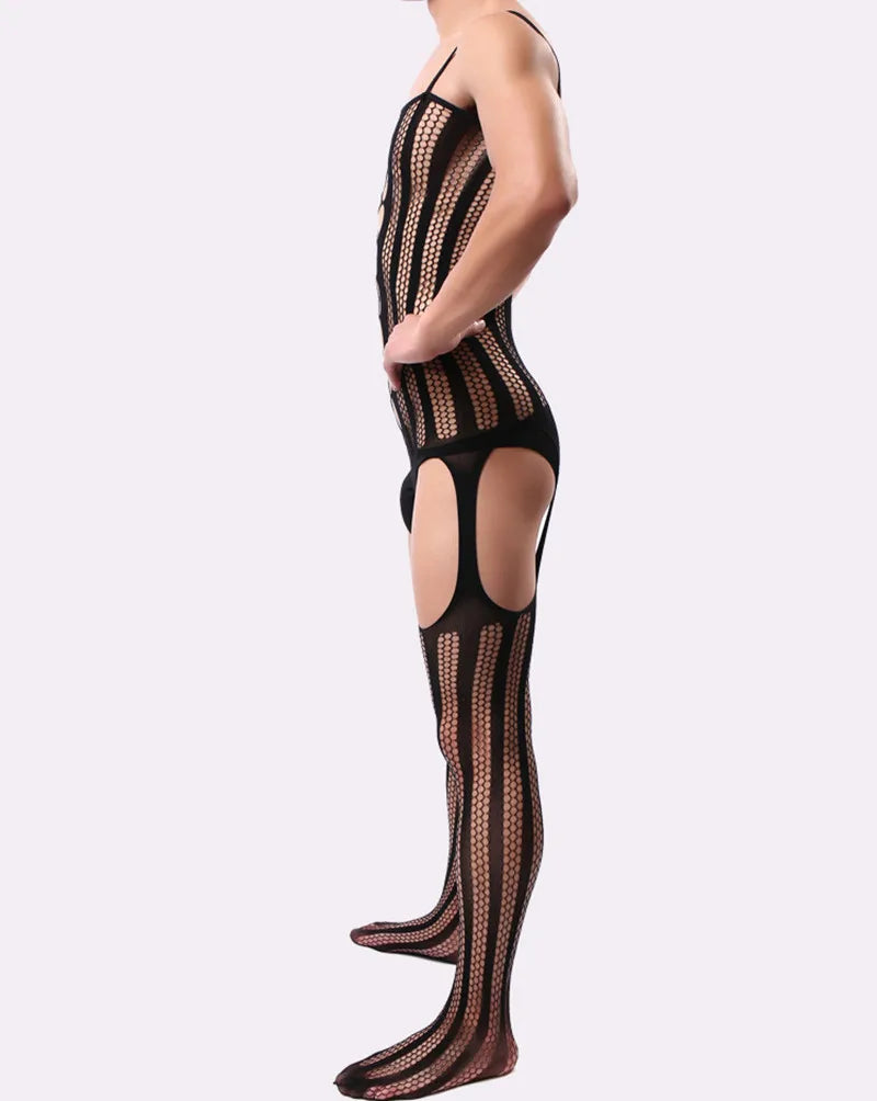 Men porno Lingerie Underwear Exotic bodysuit mesh net body Stockings Ultrathin Sling Netting hose pantyhose