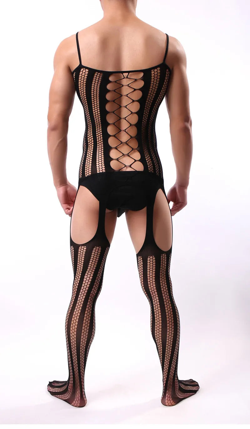 Men porno Lingerie Underwear Exotic bodysuit mesh net body Stockings Ultrathin Sling Netting hose pantyhose