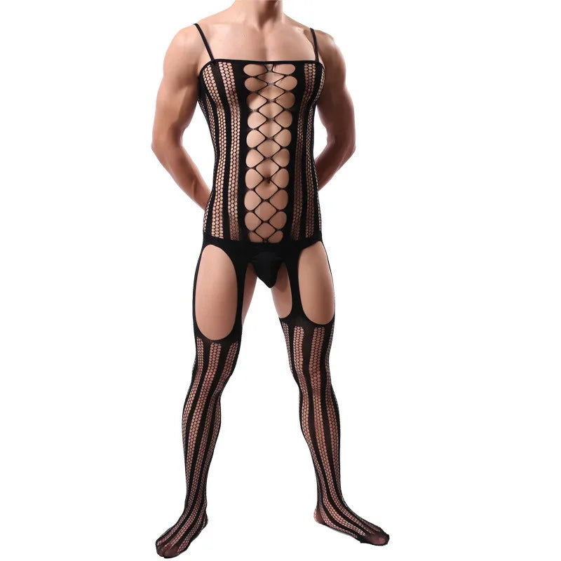 Men porno Lingerie Underwear Exotic bodysuit mesh net body Stockings Ultrathin Sling Netting hose pantyhose
