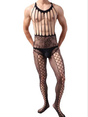 Men's Elastic Large Size One-Piece Sleepwear with Open-Crotch