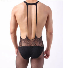 Men's Elastic Large Size One-Piece Sleepwear with Open-Crotch