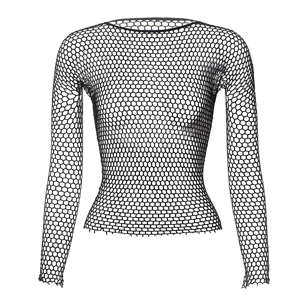 Men's Lingerie Mesh Top 1Piece Long Sleeve Hollow Out Underwear Cool Male Erotic Porno Nightwear