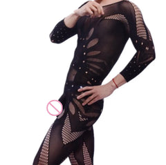 Men's Onesie Short Sleeve Hollow out Floral Personalized Open Crotch No Need to Remove Thickened Net Suit Uni