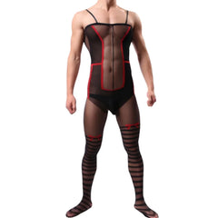Men's See-through Striped Temptation Open-crotch Onesie Sleepwear Com