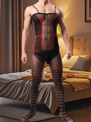 Men's See-through Striped Temptation Open-crotch Onesie Sleepwear Com