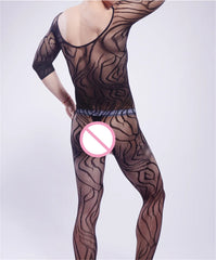 Men's Zebra Knitted See-through Onesie Open-crotch without Underwear Not Included Erotic Costume