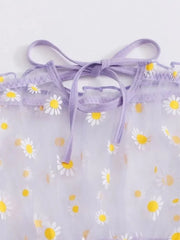 Mesh Floral Printed Off Shoulder 2Pcs Lingerie Set