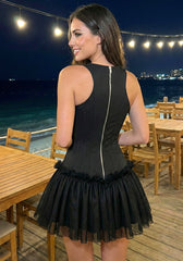 Mesh A Line Dress Black