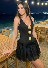 Mesh A Line Dress Black