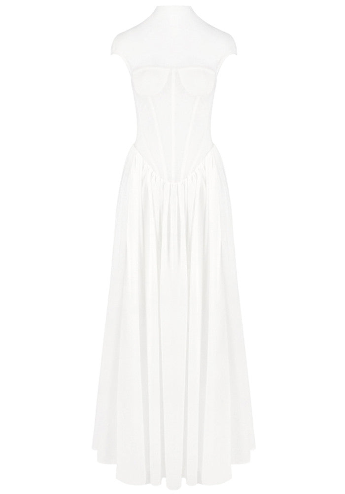 Structured Mesh A Line Maxi Dress White