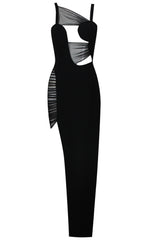 Draped Mesh Bustier Maxi Dress Black