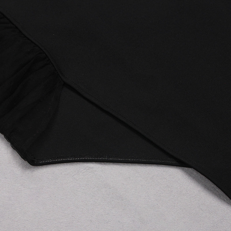 Draped Mesh Bustier Maxi Dress Black