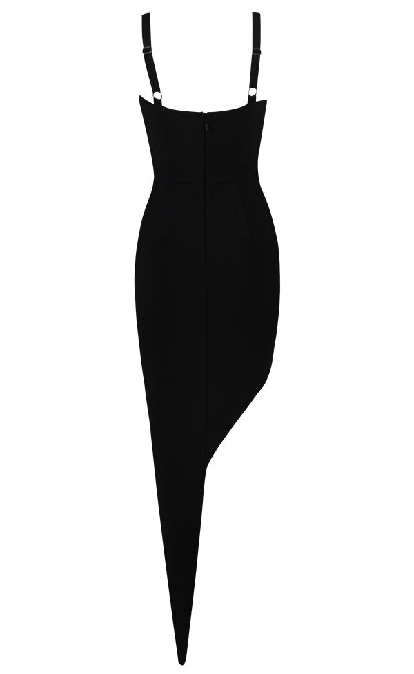 Draped Mesh Bustier Maxi Dress Black